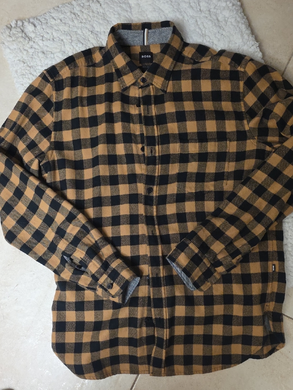 BOSS Black & Camel Plaid Button-Down Shirt